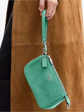 Coach Nolita 19 Green Suede Wristlet with Silver Hardware.  New no tag
